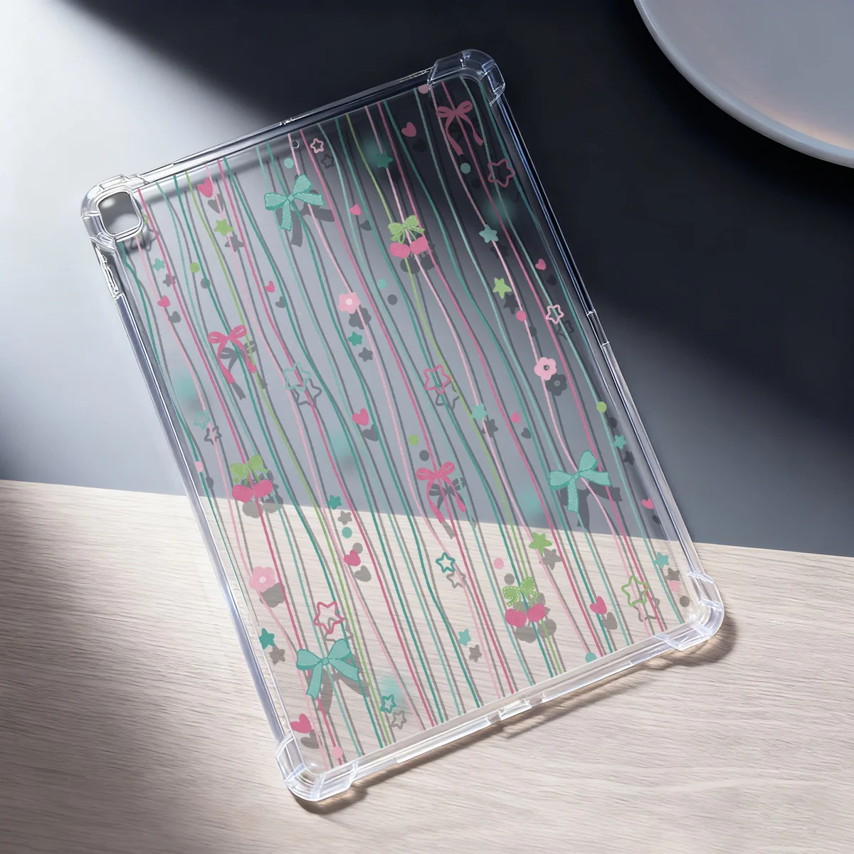 Sweet Girly Bow Cherry Stripe Clear Tablet Case for Apple iPad Pro12.9 2015 Air 13 11 2026 Mini 7 6 5 4 3 2 1 Pro11 2024 2025