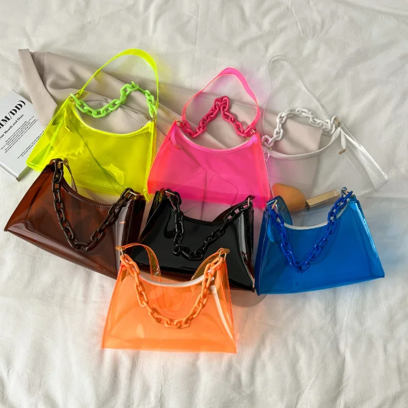 Chain PVC Jelly Bags Fashionable Shoulder Bags Women Stylish Transparent Bag for Women Mother Kids Bag for Girl Tote Bag Сумка