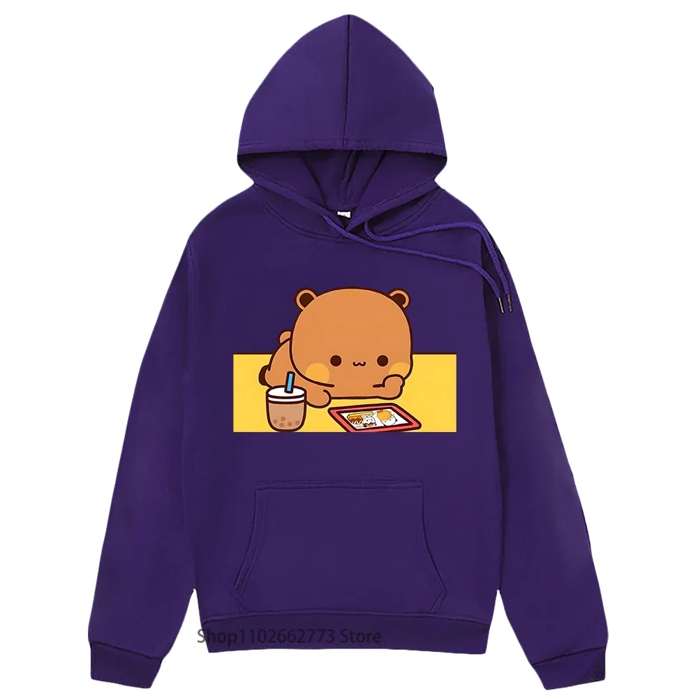 Kawaii Cute Dudu Is Contemplating Bubu Picture Sweatshirts Panda Bear Graphic Hoodies Winter Clothes Women Streetwear Men Korean