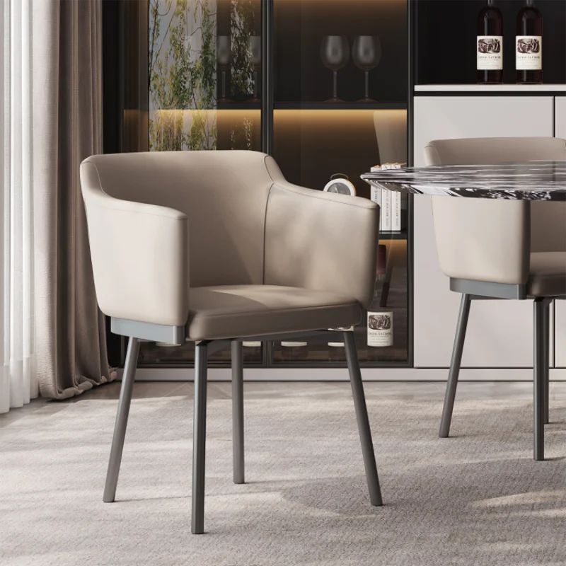 ---Italian Leather Dining Chair Household Rotatable Fashion Single Modern Chair Luxury Hotel Designer Sedia Da Pranzo Furniture