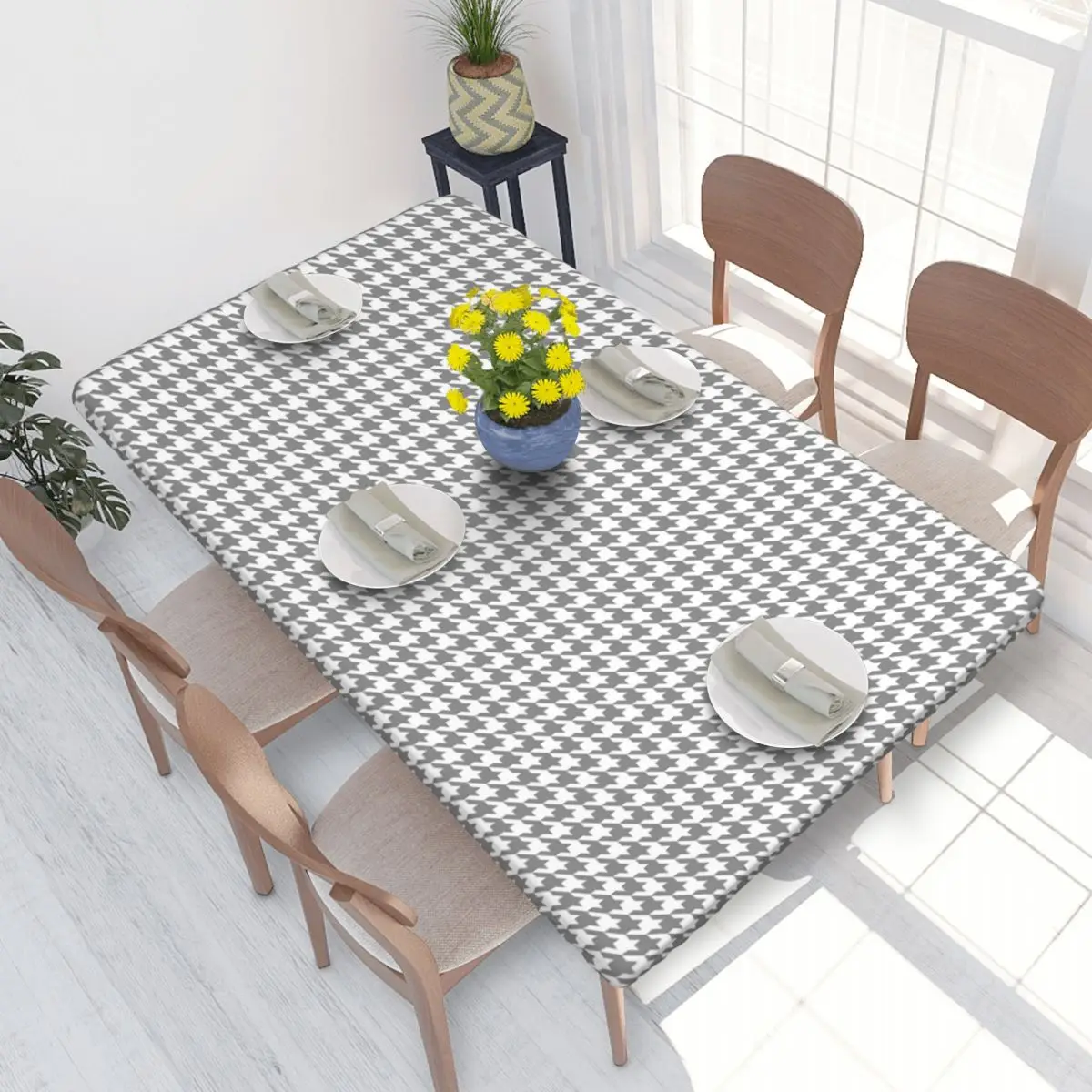 Custom Fashion Houndstooth Plaid Pattern Rectangular Tablecloth Waterproof 4FT Table Cloth Morden Table Cover