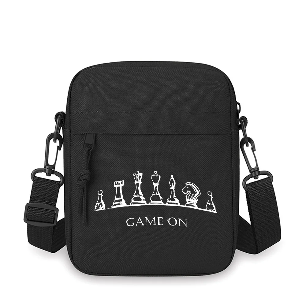 

Chess pieces arranged 'Game On' design Men Crossbody Bag Single Shoulder Women Cartoon Anime Film Printing Design Unisex