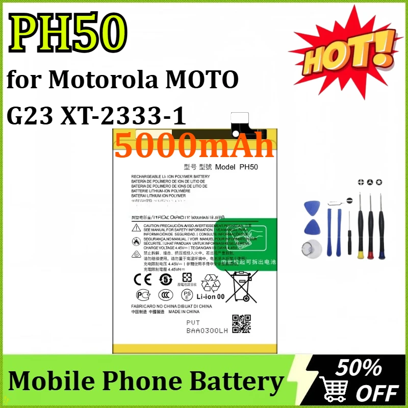 

Сменный аккумулятор PH50 5000 мАч для Motorola MOTO G23 XT-2333-1, новый обновленный аккумулятор для мобильного телефона + инструменты