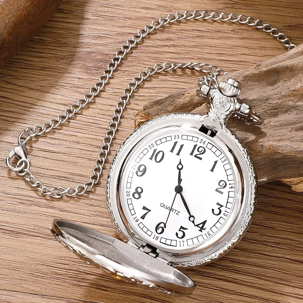 Antique Steam Train Design Pocket Watch with Chain Necklace Vintage Quartz Pendant Watches Clock Chain Mens Women