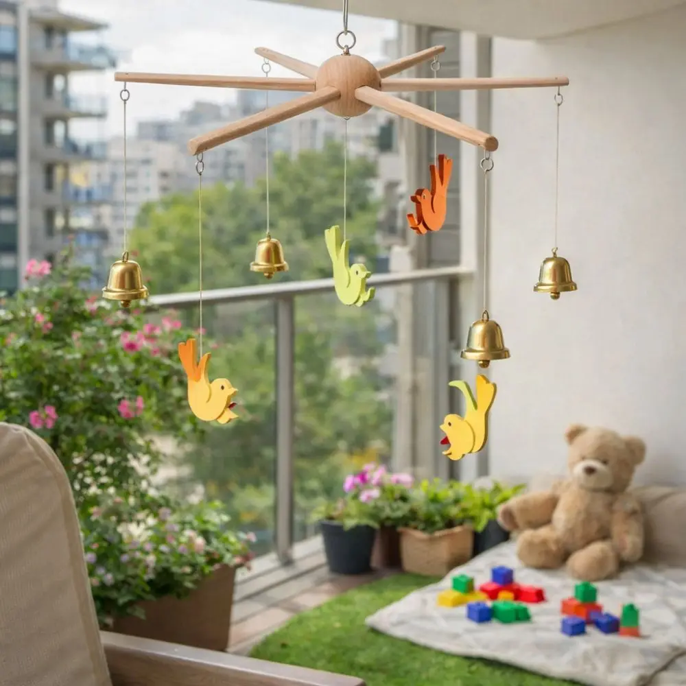 Vintage Style Rotating Wind Chime Rack Smooth Stable Wooden Mobile Frame Natural Anti-rust DIY Wind Chime Kit Home Ceiling Wall