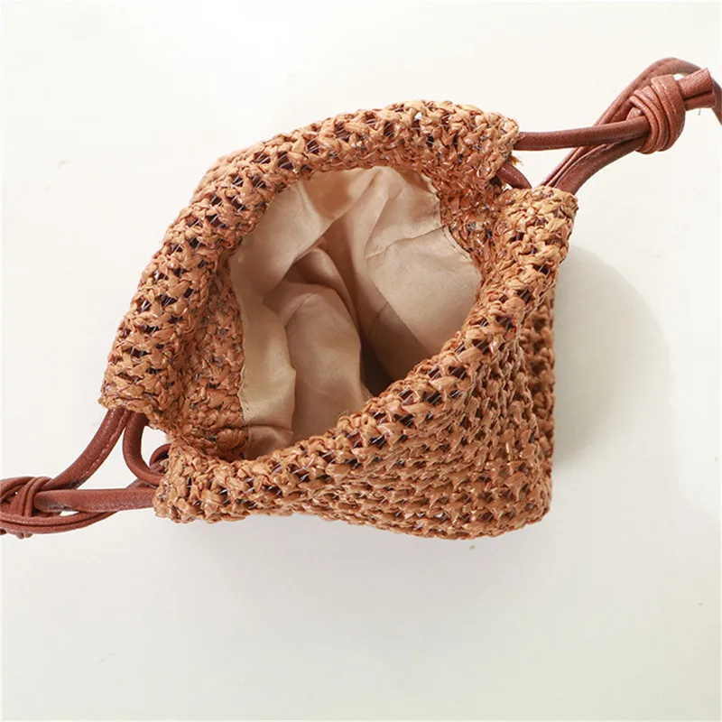 Women Ladies Straw Bag Retro Rattan Tote Handbag Woven Summer Beach Shoulder Bags Drawstring Bag Purses City Bag Sport Tote