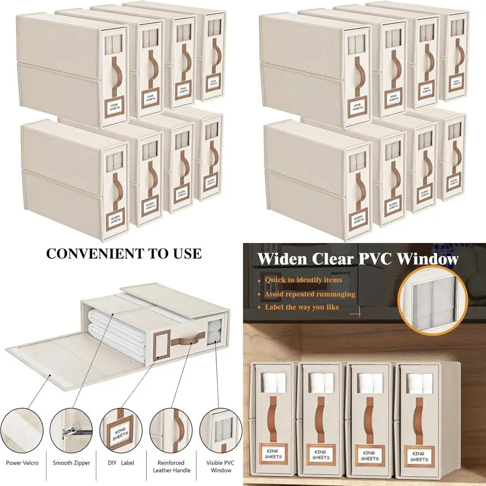 Organizer na pościel King Size, składany pojemnik z uchwytem na pościel, przechowywanie poszewek na kołdrę, beżowy