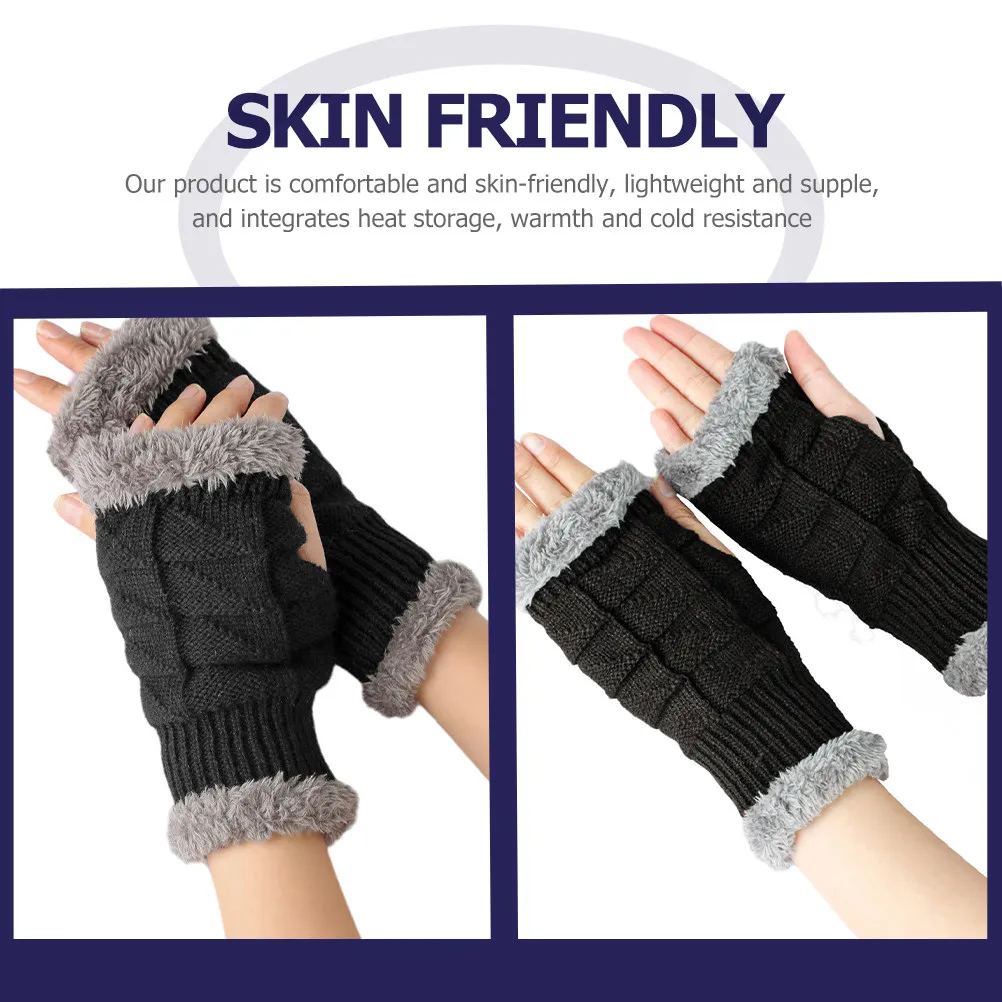 1Pair Premium Knitted Open Finger Gloves Winter Thermal Half-Finger Gloves for Women Warm Keeping Comfortable Skin-Friendly