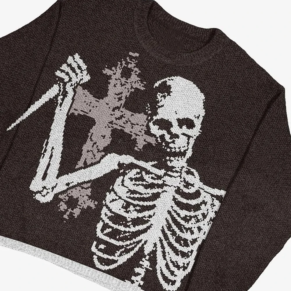 

Y2k European and American women's sweater round neck traf winter warm pullover stitch Harajuku aesthetic fashion retro clothing