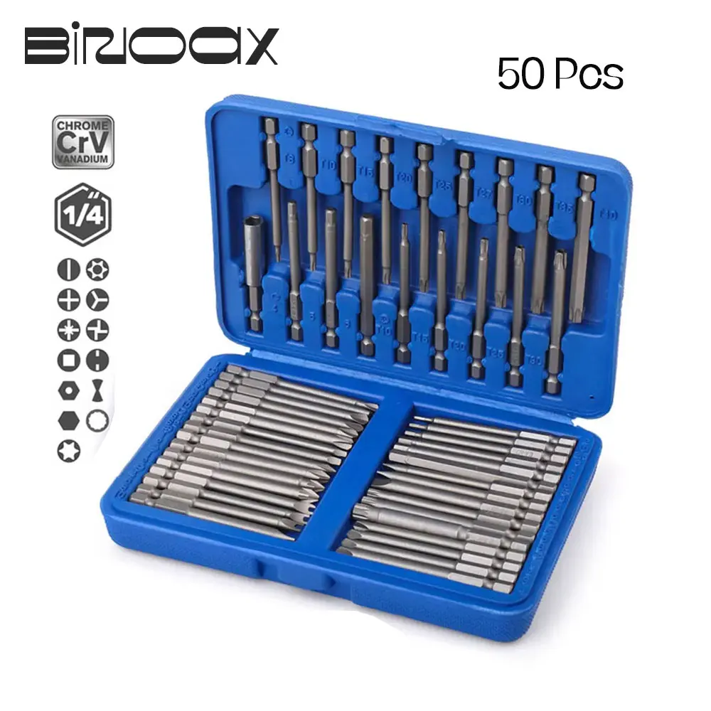 

Binoax 50 PCS 75mm Extra Long Magnetic Screwdriver Bit Set Security Torx Hex Star Bits Philips Square Spanner Bits