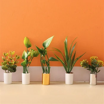 1:12 casa de bonecas em miniatura vaso de plantas folhas verdes pote bonsai acessórios de móveis para casa de boneca jardim decoração de casa brinquedos presente