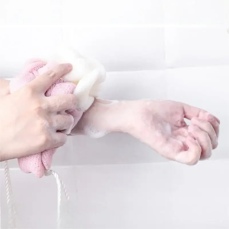 Asciugamano da bagno esfoliante: scrubber per la schiena con manico lungo per una pulizia profonda, scrub corpo in rete con design a blocchi di colore