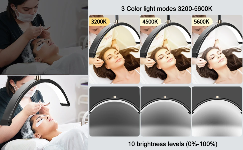 24-Zoll-Halbmond-LED-Augenschutz-U-förmiges Bodenfülllicht mit stufenloser Dimmung und Fernbedienung für Schönheitssalons und Nagelstudios – Detail 5