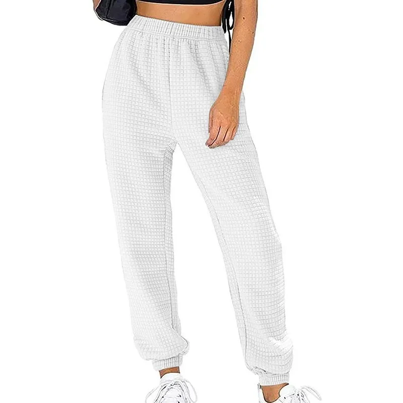 Damenmode Waffel lose Sport lässig lange Hosen weibliche Kleidung Herbst & Winter neue Frauen Waffel hohe Taille Hose