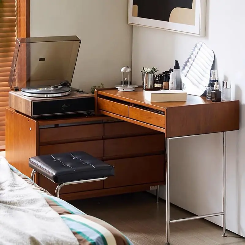 

Dresser, chest, integrated makeup table, retro home retractable bedside storage cabinet, turn