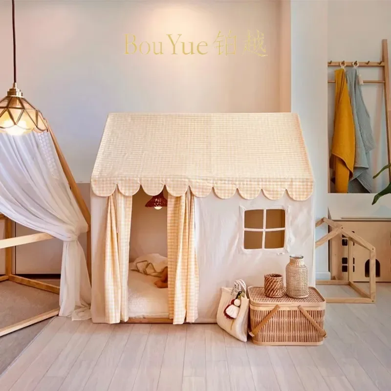Nordic Style Kids Indoor Play Tent Plaid Pattern Childrens House Toy for Boys Girls Kindergarten Home Game Room Decoration