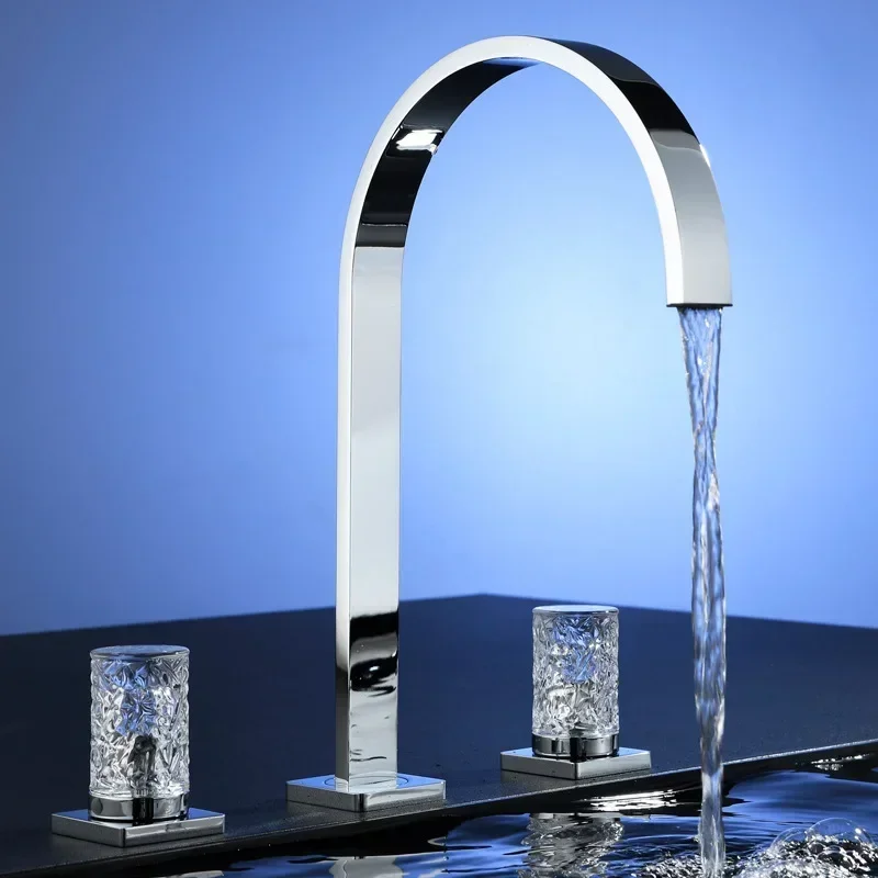 All-copper crystal three-hole basin faucet bathroom cabinet light luxury split hot and cold wash basin faucet FT2511