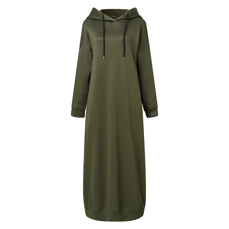 Robe longue à capuche à manches longues pour femmes, sweat-shirt musulman, haut à capuche, robe décontractée, document solide, précieux, mode, automne, hiver