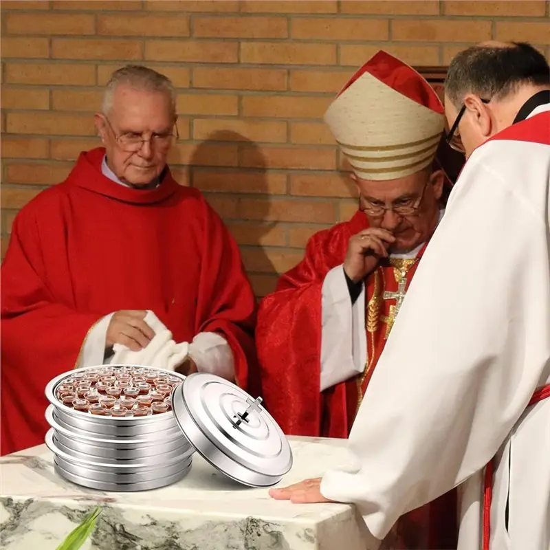 VELIF-Holy Communion Set Stainless Steel Cup Tray With Lid For Churches- Church Supplies(Not Including Individual Cups)
