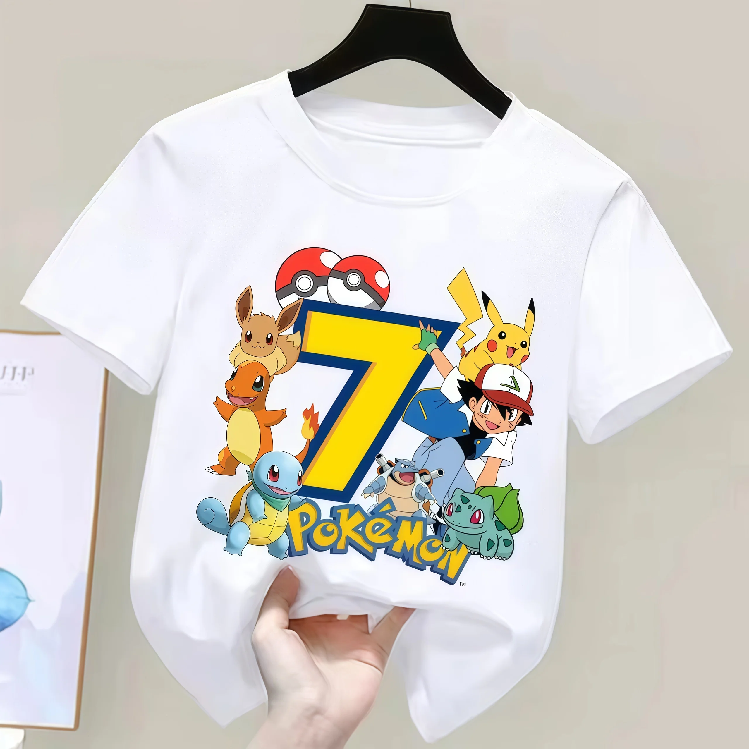 2026 Pikachu Kids Kinderen T-shirts Verjaardag Nummer 1-9 Gedrukt T-shirt Jongens Meisjes Zomer Korte Mouwen Tops Kinderkleding