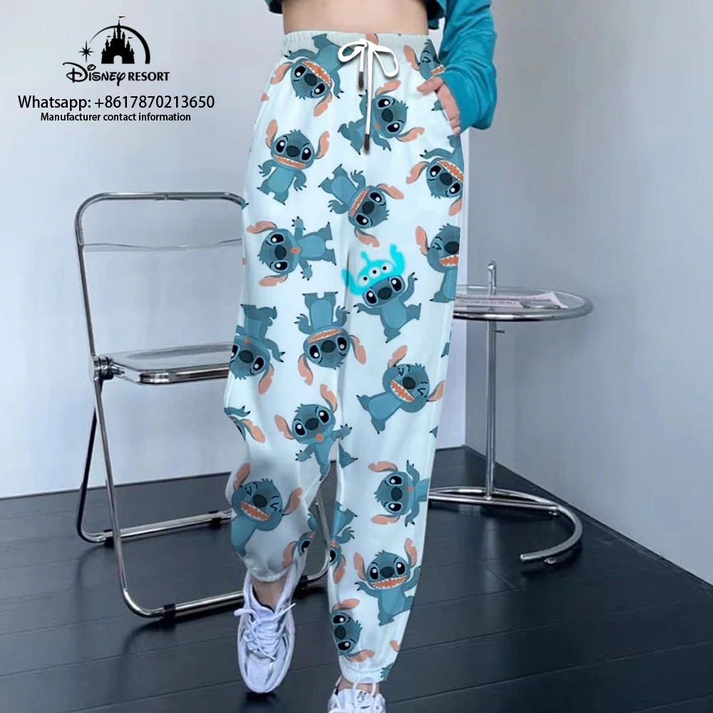 Mickey Minnie and Stitch cartoon print autumn hot sale women's fashion casual jogging sports pants street style drawstring pants