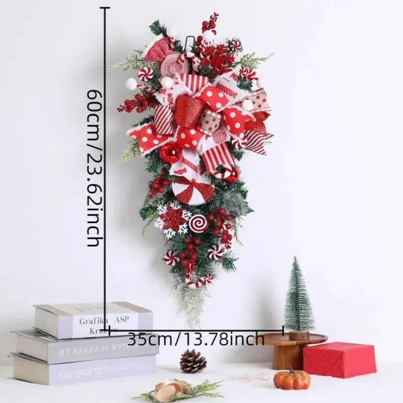 Christmas Upside Down Tree Candy Snowflake Christmas Door Hang Ribbon 40-60cm PVC Upside Down Tree Wall Decoration Pendant New