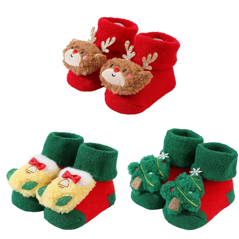 Kids Christmas Socks For 0-3T Children\'s Short Socks Girls Boys Winter Warm Cotton Toddler New Year Gift Santa Claus Socks