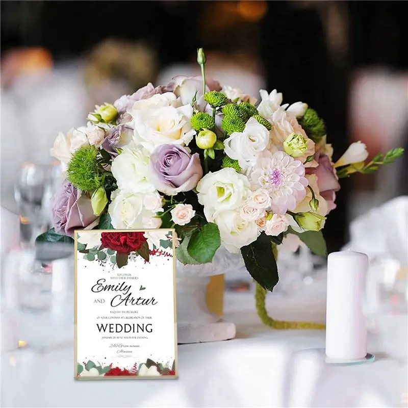 A93E-24PCS Gold Frame Acrylic Sign Holder Wedding Table Number Holder Slanted Menu Double Sided Stand, 4X6inch Vertical