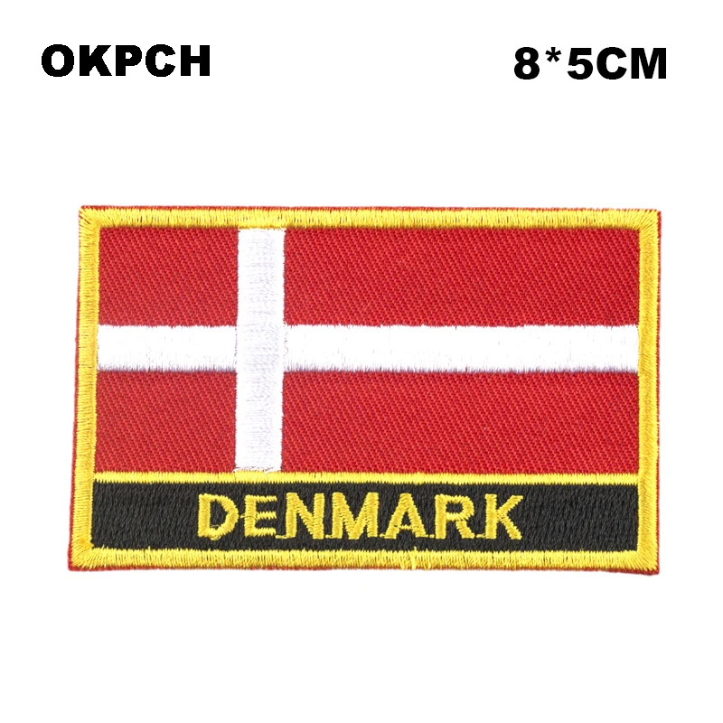 Denmark Flag Embroidery Patches Iron on Saw on Transfer patches Sewing Applications for Clothes in Home&Garden