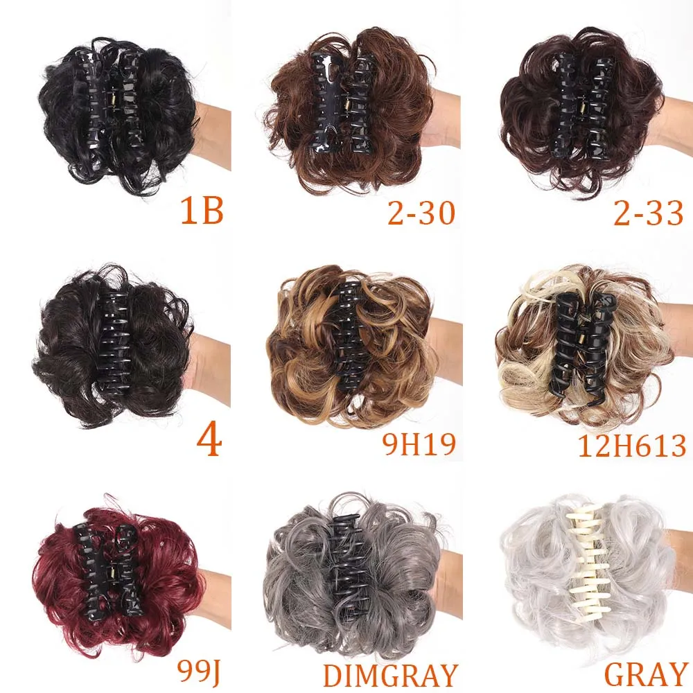 Sintético Chignon Messy Bun Hairpiece para mulheres, bandas de cabelo encaracolado, cabelo falso falso natural crocante, resistente ao calor, garra preta