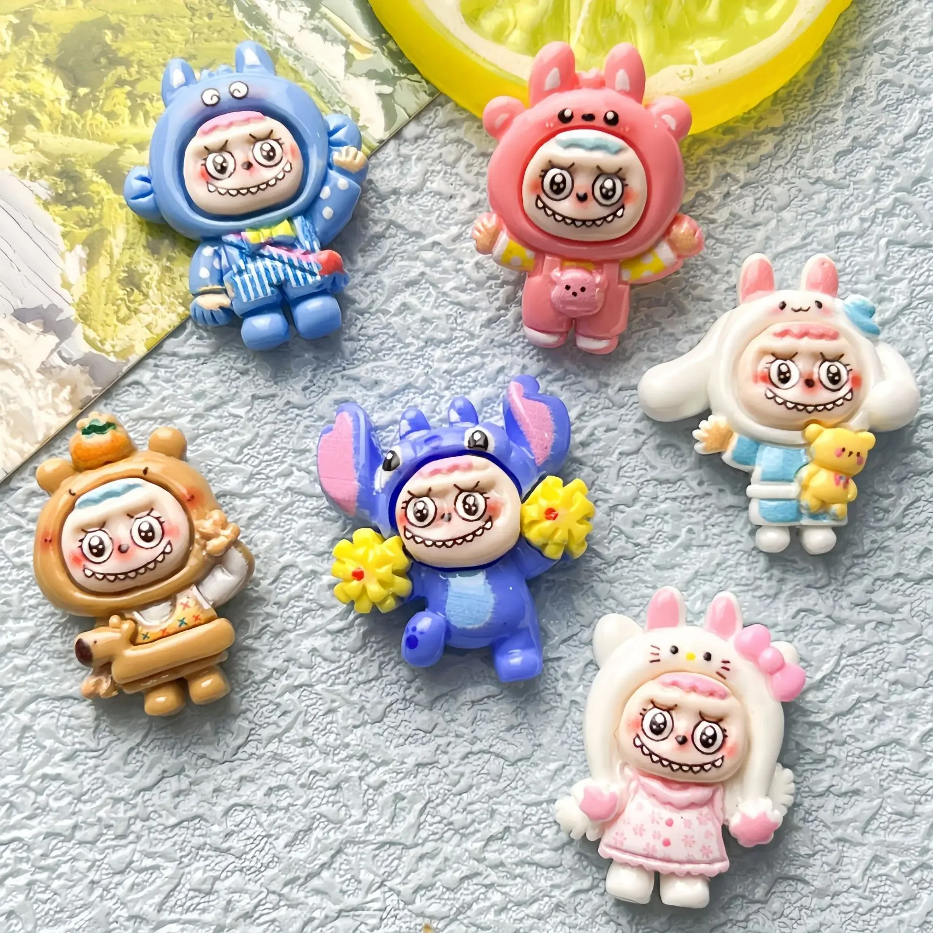 5Pcs Cute shidizai Cartoon Resin Flatback Diy Kawaii Resin Accessories Crafts Materials Scrapbooking Embellishment