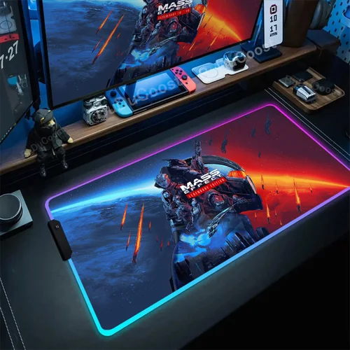 Alfombrilla de ratón RGB Mass Effect N7 Pc Gamer teclado alfombrilla de mesa Xxl LED alfombrillas de ratón brillantes alfombras de goma antideslizantes alfombrilla de ordenador para juegos