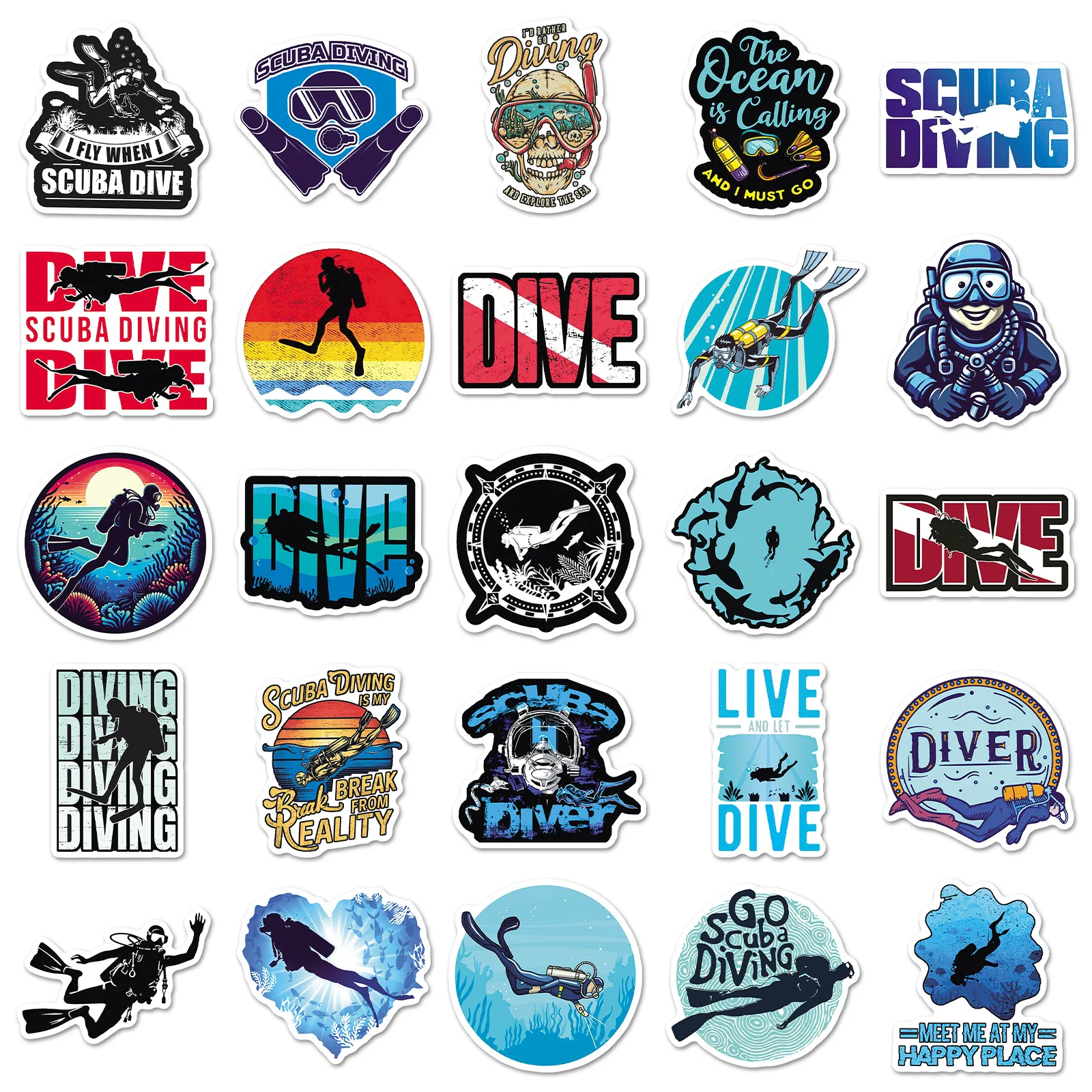 50PCS Diving Stickers Sports Series Cartoon Text Can Decorate Helmet Water Cup Notebook iPad Waterproof Sticker Kids Toy