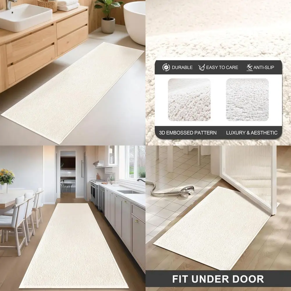 

White 24x60 Non-Slip Bath Mat, Thin and Absorbent, Quick-Dry Low Pile Rug for Bathroom, Tub, Shower, and Sink Area