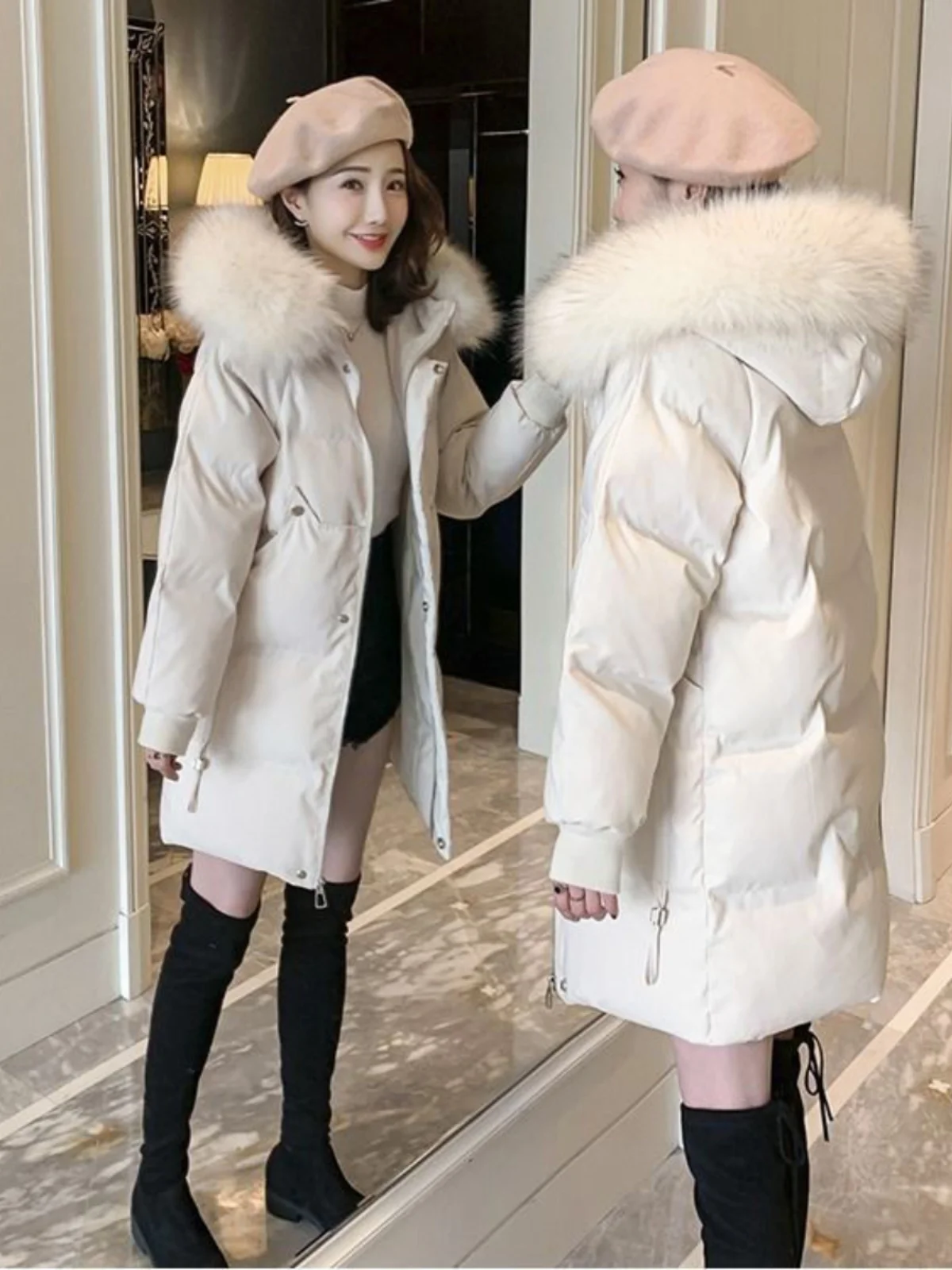 

Puffer Parkas Womens Korean Popular Women'S Clothes College Fashion Sleeve Button Cuff School White Pockets Cargo Athleisure Ins