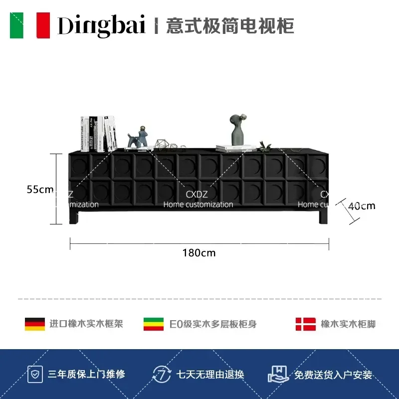Minimalist Engraved TV Cabinet Large Flat Floor Living Room Audio Visual Cabinet Black Wall Mounted Floor Standing Custom 2m