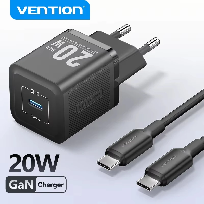 Vention GaN Charger USB Type C Charger 20W PD Fast Charge Phone QC 3.0 Quick Chargers For iPhone 17 16 15 14 Pro Max Mini iPad