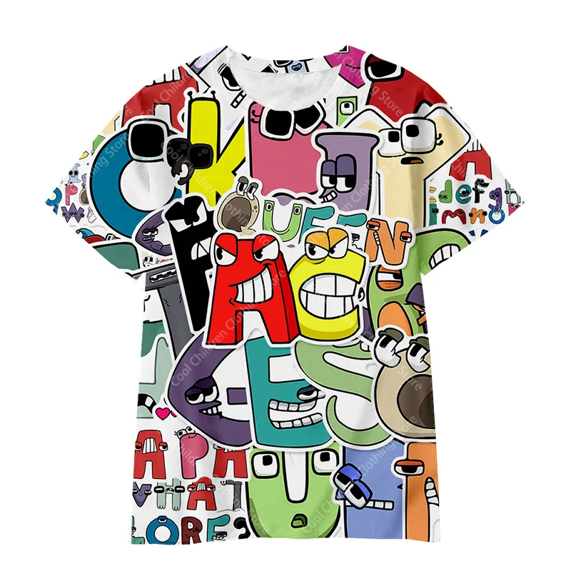 男の子と女の子のための3DプリントTシャツ,アルファベットと3Dプリントのカジュアルで面白い服,ファッショナブル