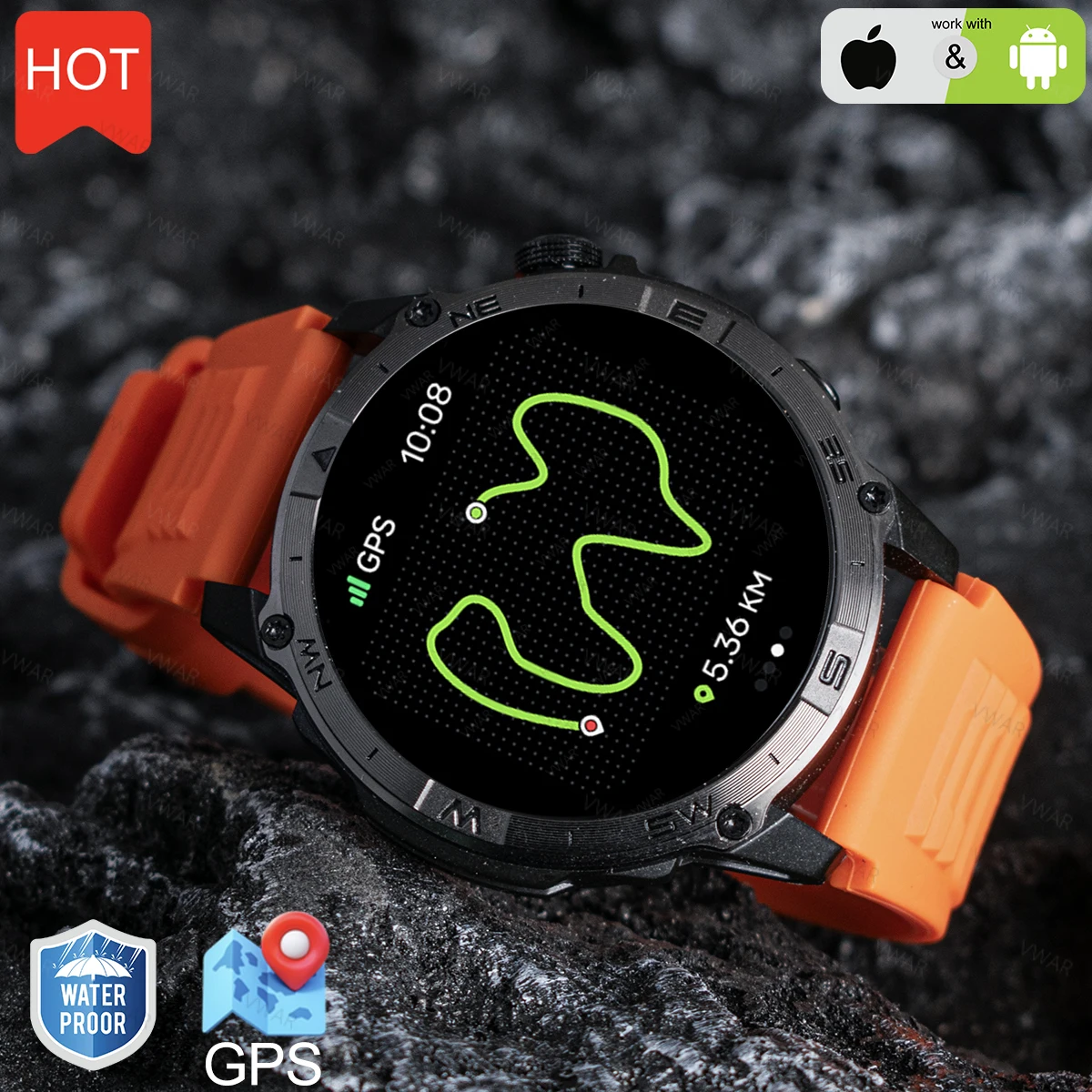 

VWAR ACE GPS Смарт-часы для мужчин VS T-Rex 3 5ATM Водонепроницаемый компас Высотомер Bluetooth Телефонные звонки Спорт на открытом воздухе Смарт-часы для мужчин