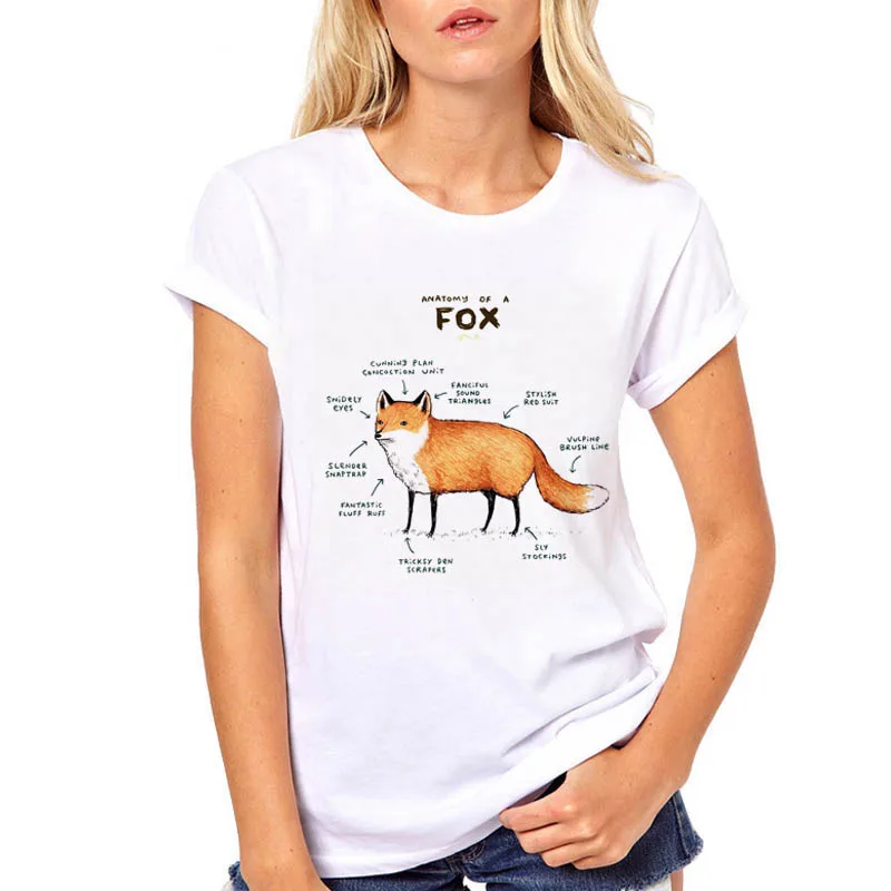 Harajuku kawaii t-shirt Anatomy of fox cat graphic tees women\'s tops aesthetic t shirt Crew neck summer clothes for women