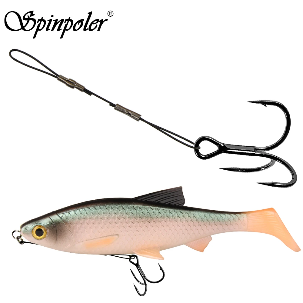 Spinpoler Stinger-Haken-Set, Edelstahldraht-Vorfach, hochfester Drehhaken für weiche Köder, Shad-Jigkopf, zum Angeln auf Hecht und andere Raubfische.