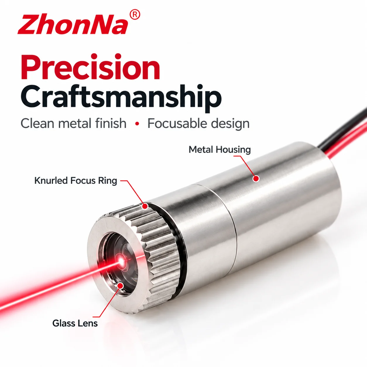 ZhonNa 635nm 1mW Red Fiber Laser Module Dot Line Cross 3V Focusable Glass Lens Tire Wheel Alignment Positioning Tool Accessories