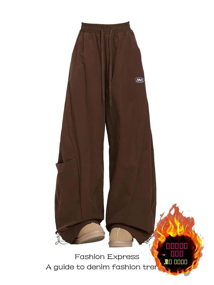 

Thiened Fce Winter Work Pants Women's Casual Cargo Trousers High Waist Long Legs Zipper Closure Deep Color Multi kets