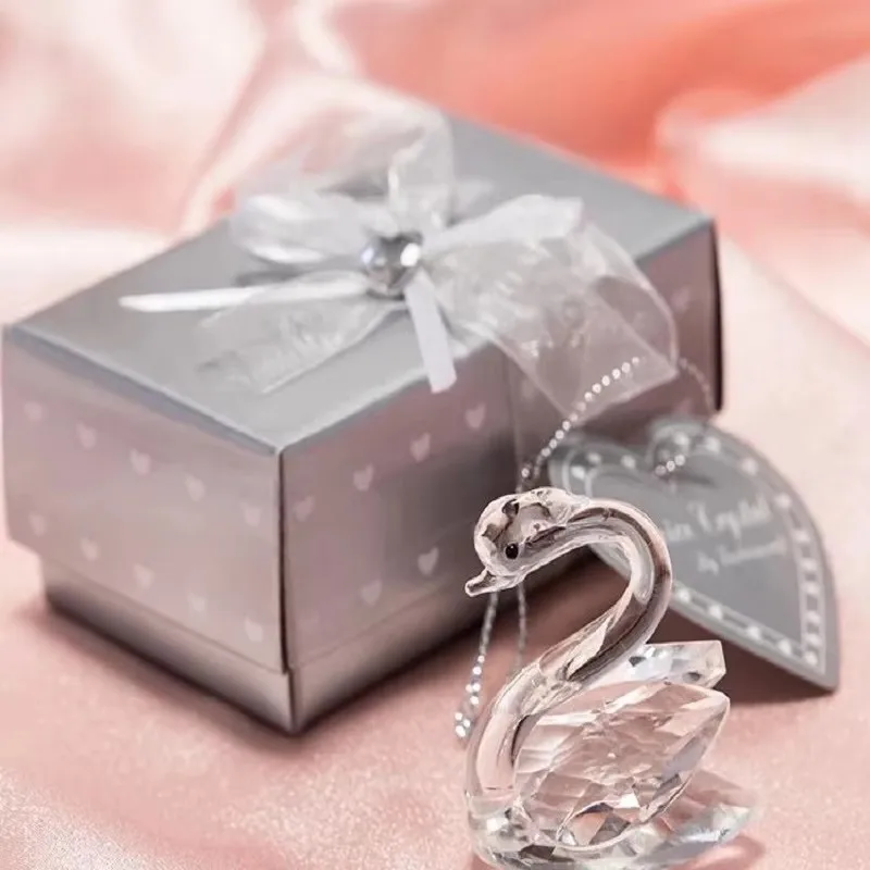 50Pcs Swan Crystal Wedding Souvenir For Baby Shower Boy Girl Party Birthday Favor Box