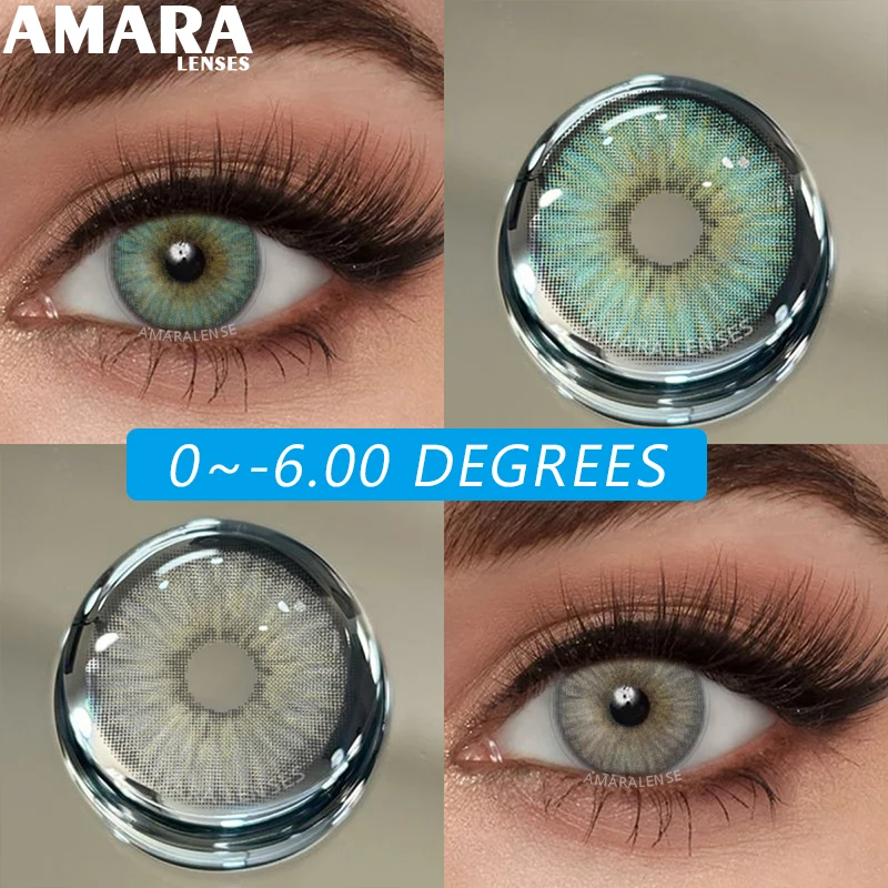 AMARA 0 ~ 6,00 градусов, 1 пара цветных контактных линз для близорукости для глаз, цветные линзы с диоптриями, линзы по рецепту