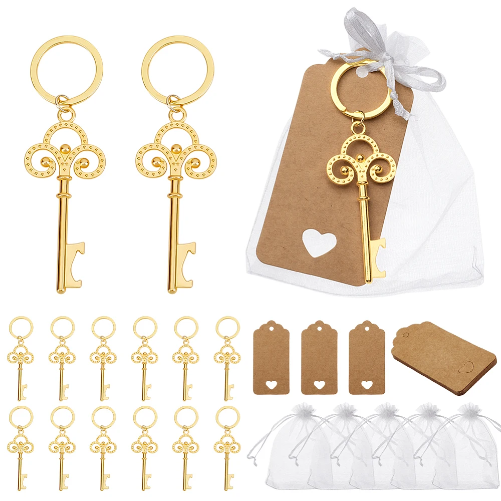 30 Set Keychain Organza Bags Party Favors 4x6 Sheer Bag Key Pendants kraft Tag for Wedding Birthday Anniversary