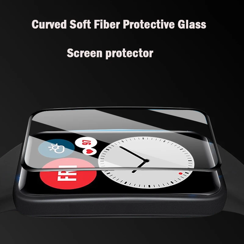 Protector de pantalla de cristal suave para reloj inteligente Huawei, cubierta protectora templada, accesorios fit2, 9D HD, película completa (no de vidrio)