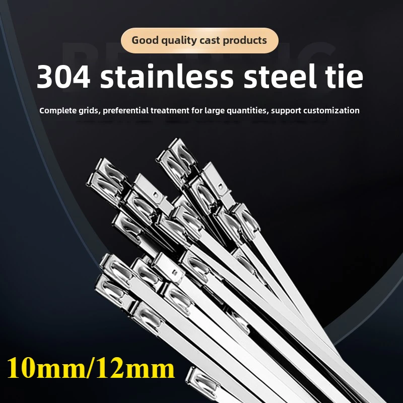 

304 stainless steel zip ties wholesale self-locking 10/ 12mm metal high temperature resistant binding clamp outdoor tensioner