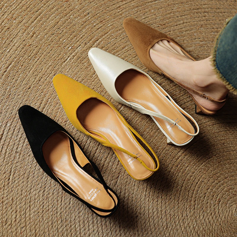 2026 new summer women sandals natural leather 22-25cm kid suede/cowhide+pigskin+sheepskin square toe back-strap women shoes