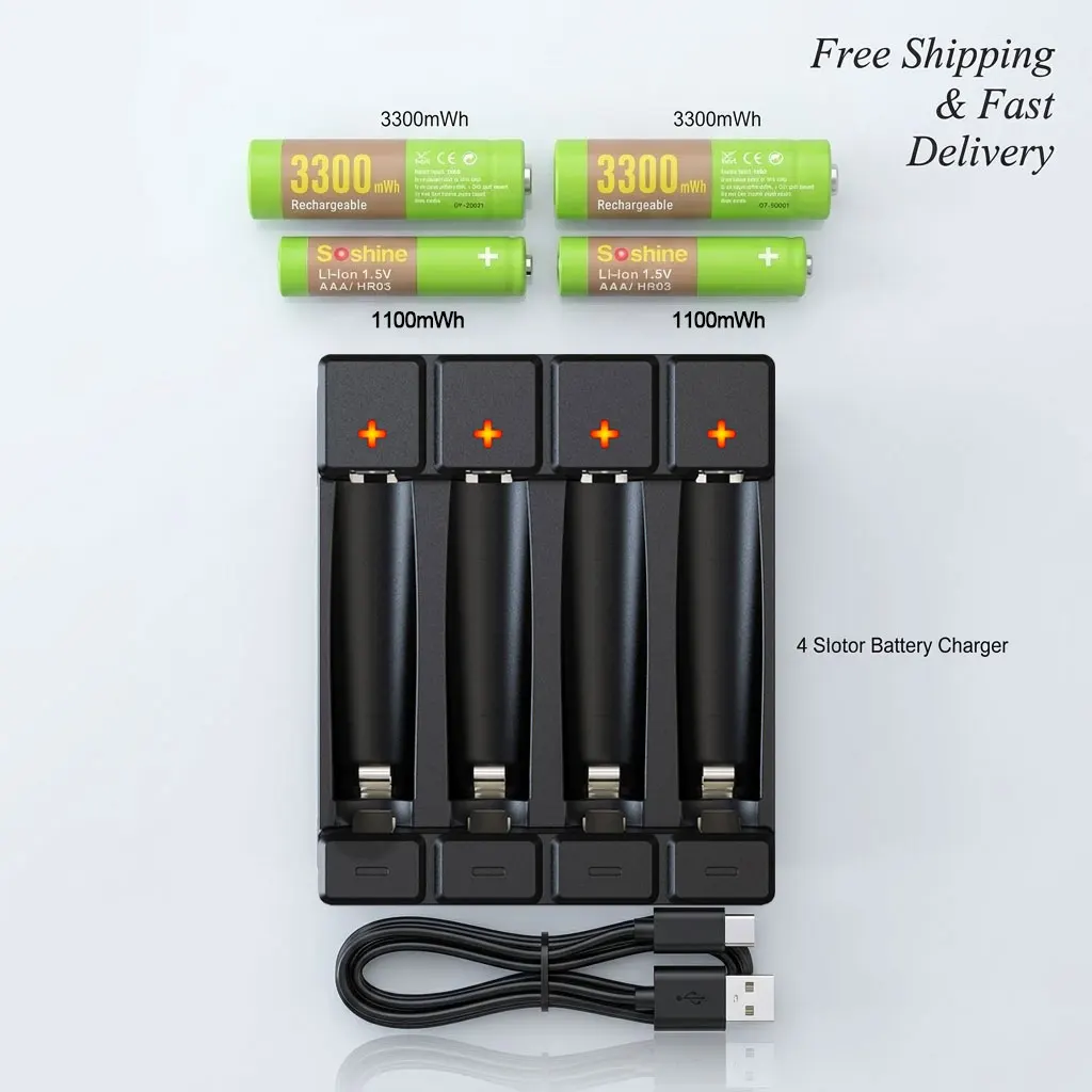 

1.5V AA AAA Li-ion Rechargeable Batteries AA 3300mWh AAA 1100mWh Lithium-ion Battery Set
